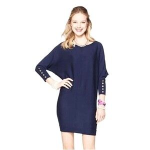 Lilly Pulitzer Bloomfield Navy Blue Merino Wool Dolman Sweater Dress Size Small